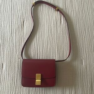 Celine Burgundy Shoulder Bag with Gold Accent